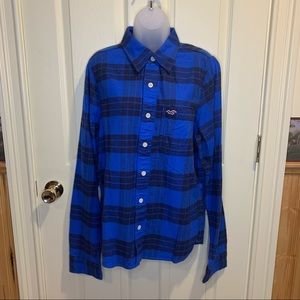 NWT HOLLISTER DUDES LARGE BLUE AND BLACK FLANNEL